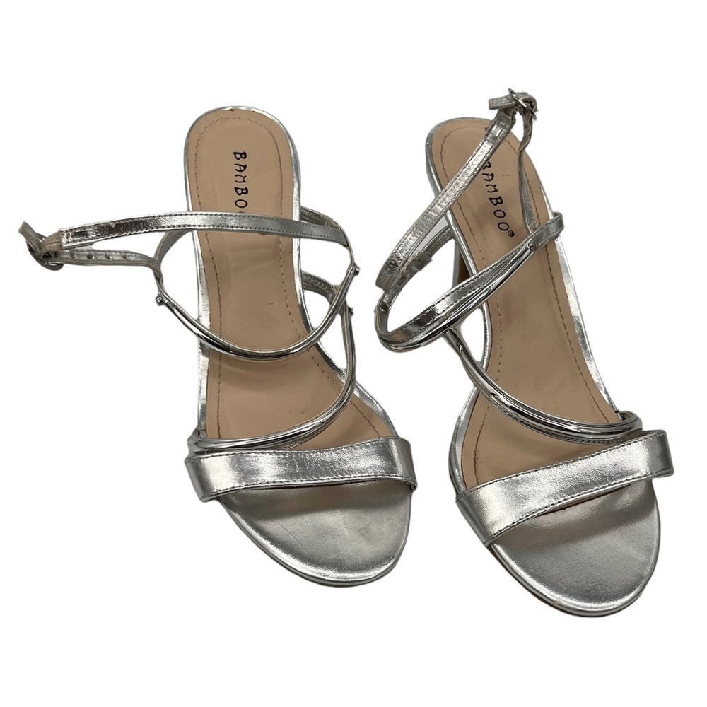 Bamboo Silver Strappy Heels Size 8 1/2 Women’s
